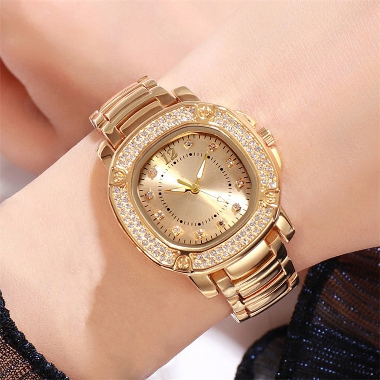 Luxury Gold Plated Diamond Quartz Ladies Watches Rose Gold Watch Custom Stainless Steel Clock Dress Watch Ladies