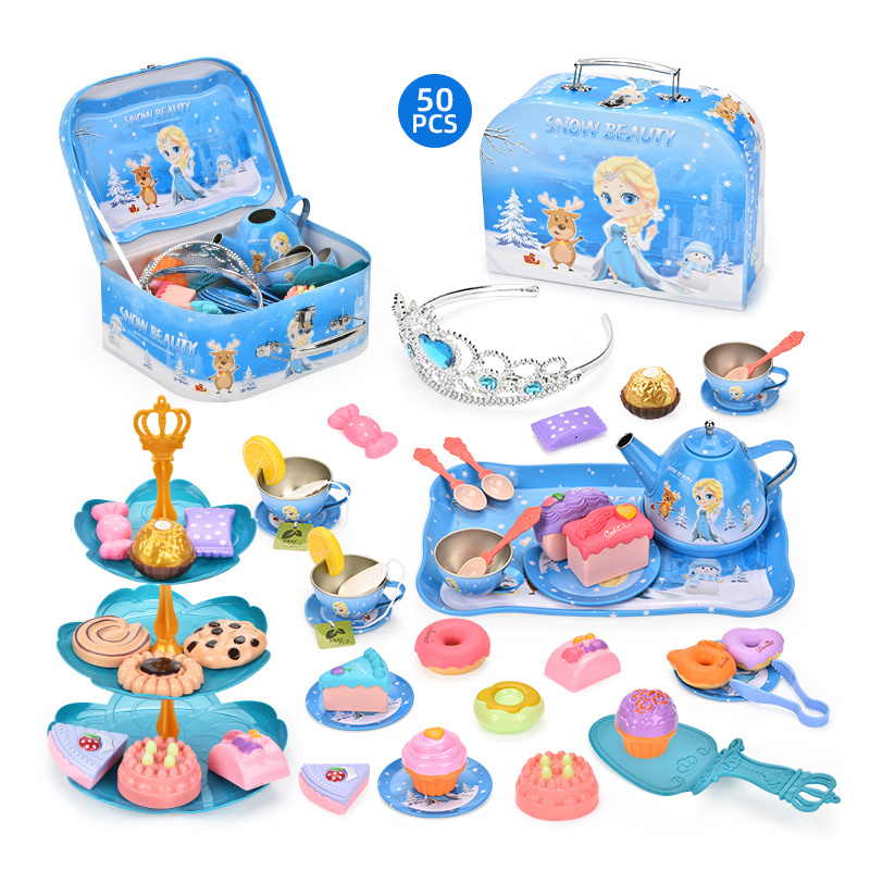 Ice Princess Afternoon Tea Dessert Tinplate Tea Set Fun Indoor Matching Toy Play House Toys For Parents-Kids Interaction