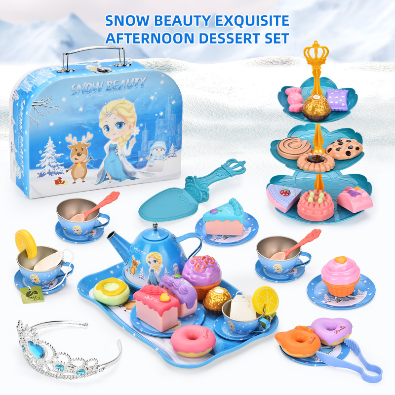 Ice Princess Afternoon Tea Dessert Tinplate Tea Set Fun Indoor Matching Toy Play House Toys For Parents-Kids Interaction