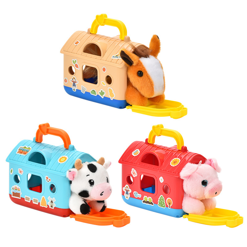 Kids gift Lovely Stuffed Animal Doll With Pet Carrier Case Dog Soft Plush animal Beauty Cage Toy