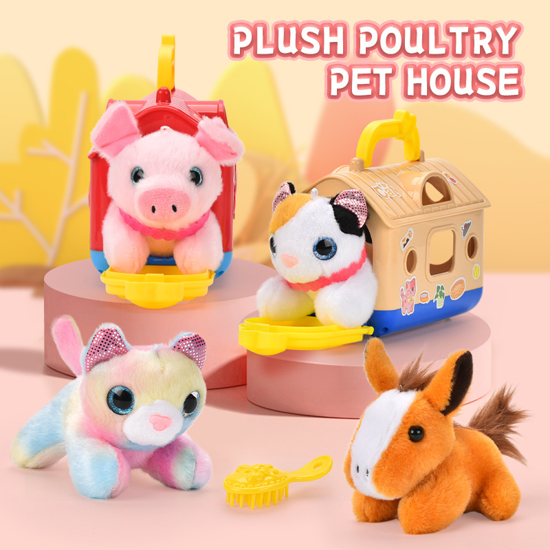 Kids gift Lovely Stuffed Animal Doll With Pet Carrier Case Dog Soft Plush animal Beauty Cage Toy