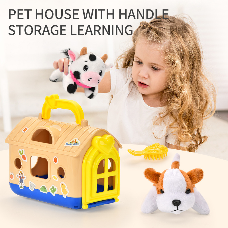 Kids gift Lovely Stuffed Animal Doll With Pet Carrier Case Dog Soft Plush animal Beauty Cage Toy