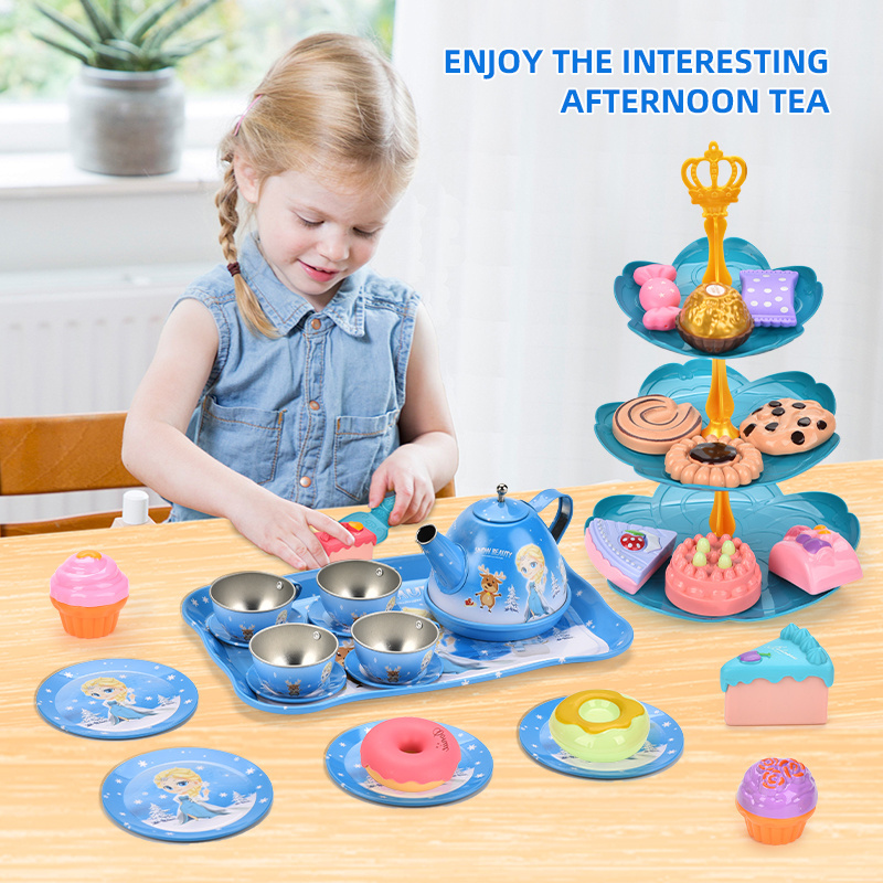 Ice Princess Afternoon Tea Dessert Tinplate Tea Set Fun Indoor Matching Toy Play House Toys For Parents-Kids Interaction