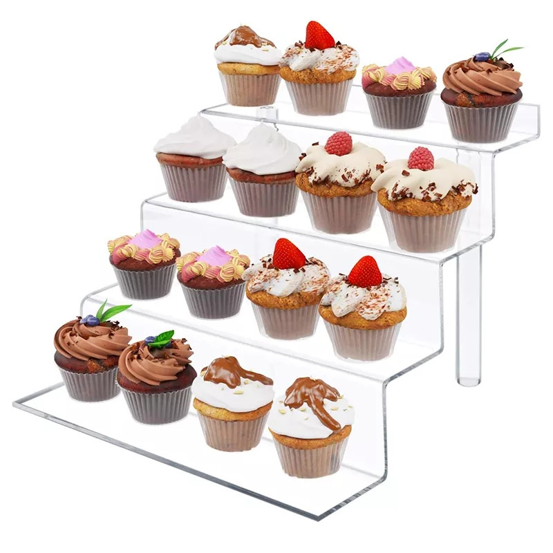 4 Tier Multifunctional Acrylic Stand Organizer Risers Clear Detachable  Rack Display for Toys Figures Champagne Wall Cupcake