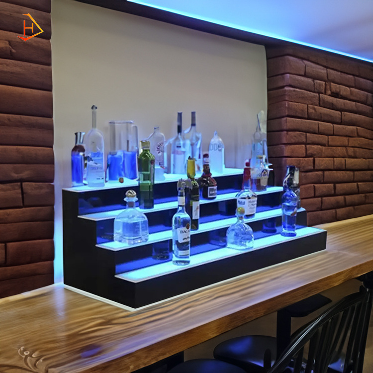 Led Illuminated Color Changing Acrylic Liquor Bottle Bar Shelf Display