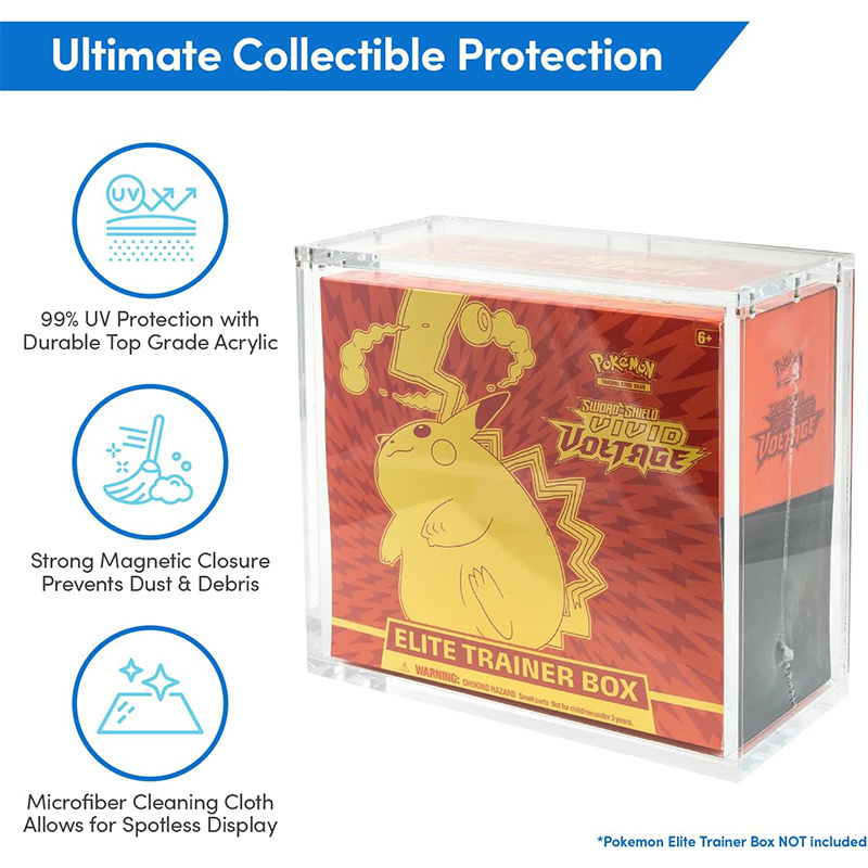 Acrylic Booster Box Display Case Pokemon Elite Trainer Collection Booster Display Box Protection with Magnetic Closure