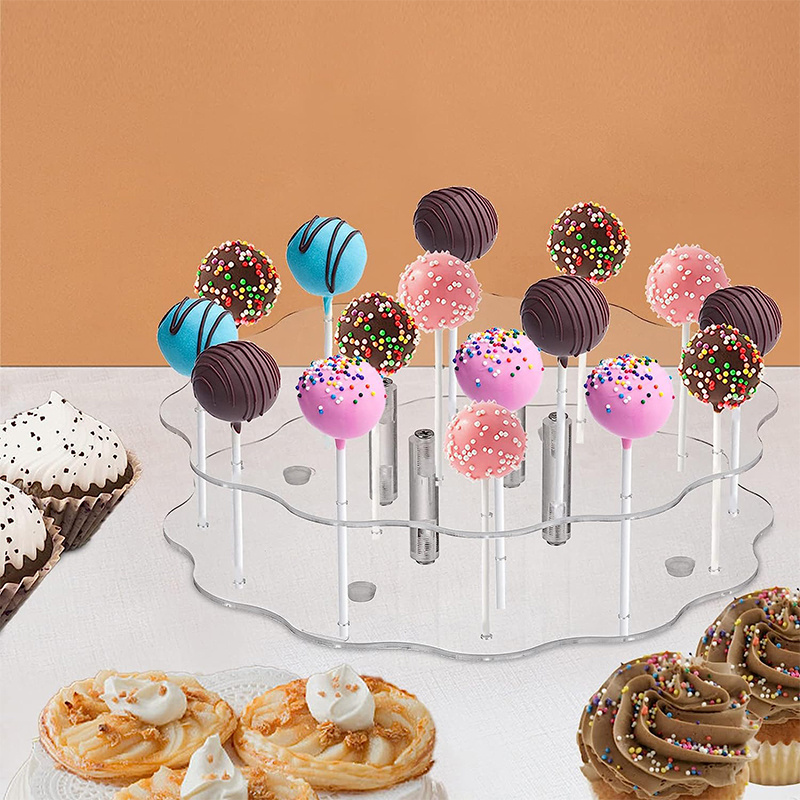 The 2-Layer Acrylic Cake Stand Has A 16-Hole Round Cake Pop Display Stand For Family Gatherings And Wedding Decorations