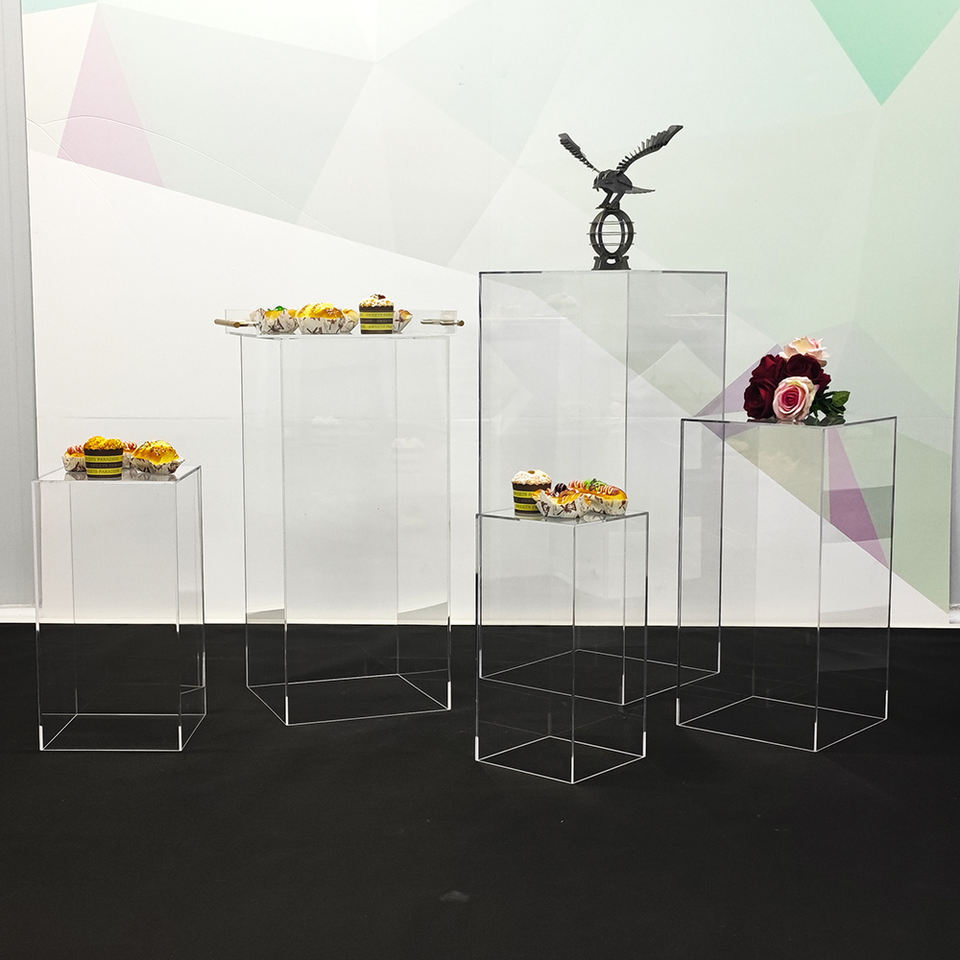 Factory Wholesale Stable Acrylic Food Display Stand White Buffet Acrylic Food Display Vertical Cube For Food Display