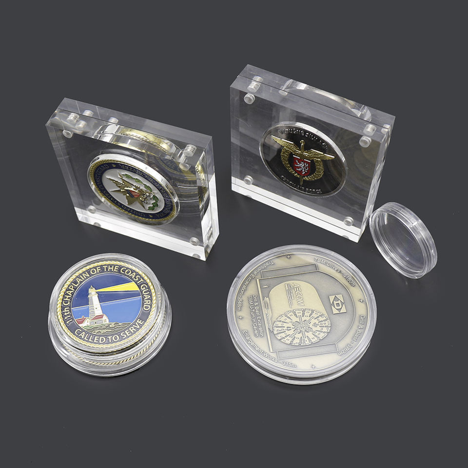 Commemorative Challenge Coin Holder 20mm 30mm 40mm Round Acrylic Coin Capsule Collection Box