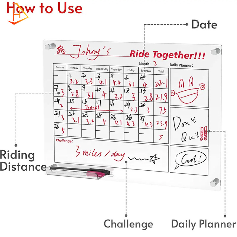 Acrylic Cycling Schedule Planner Acrylic Clear Dry Erase Writing Note Message Memo Board Monthly Wall Calendar for Daily Riding