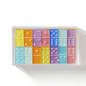 Manufacturer Customized 28 Pack Colored Acrylic Dominoes Blocks Games Set Acrylic Toppling Dominoes Game for Kids Gift