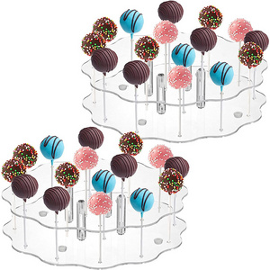 The 2-Layer Acrylic Cake Stand Has A 16-Hole Round Cake Pop Display Stand For Family Gatherings And Wedding Decorations