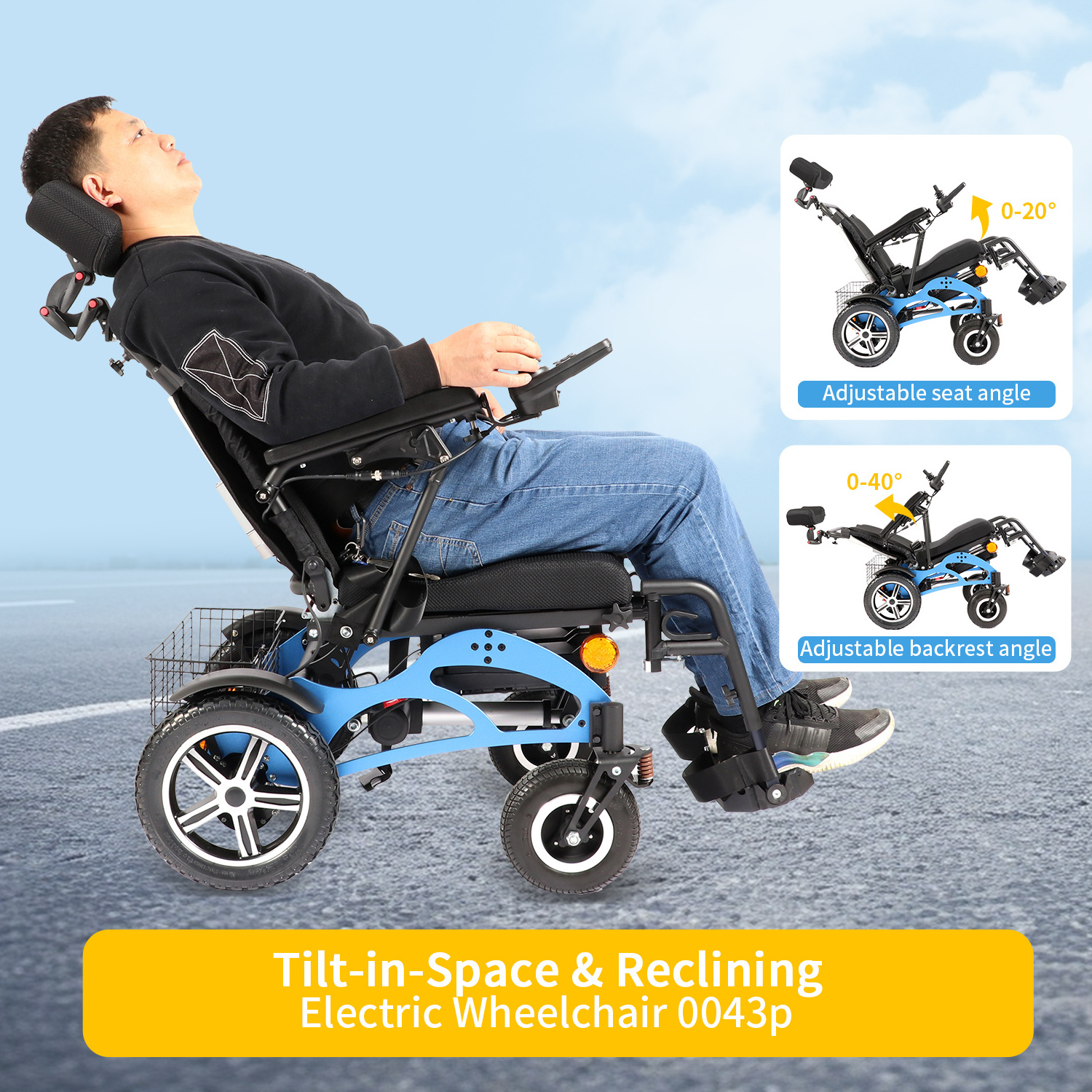 0043P Aluminum Full Reclining Powerchair Lightweight Fold Tilt in Space Motorised Wheelchair Adults