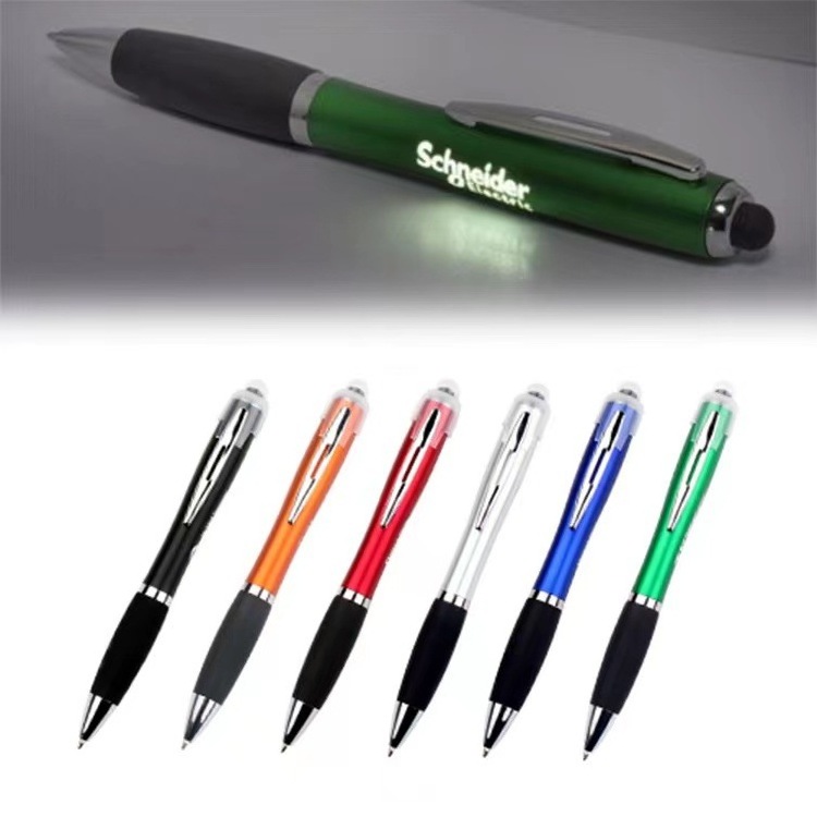 Promotion Gifts Led ballpoint Pen Advertising Custom engraved Light Up Logo Stylus Ball point Pens with Rubber