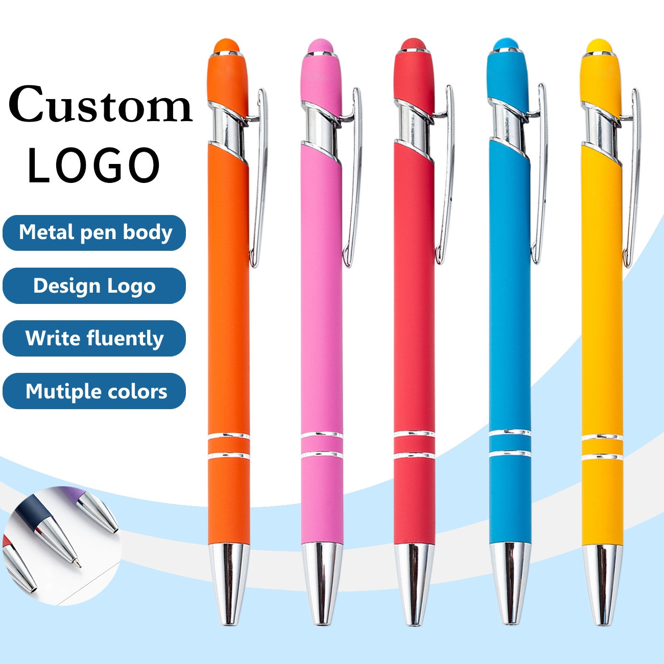 Custom Novelty Touch Metal Ballpoint Pens Promotional Novelty Business Gifts with Logo Feather Style Corporate Gift Sets