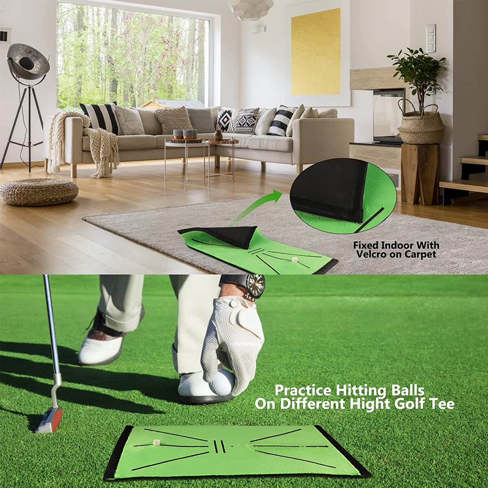 Mini Golf Training Mat with 3 Balls and 10 Tees Non-Slip Backing Swing Detection Batting Golf Hitting Mat