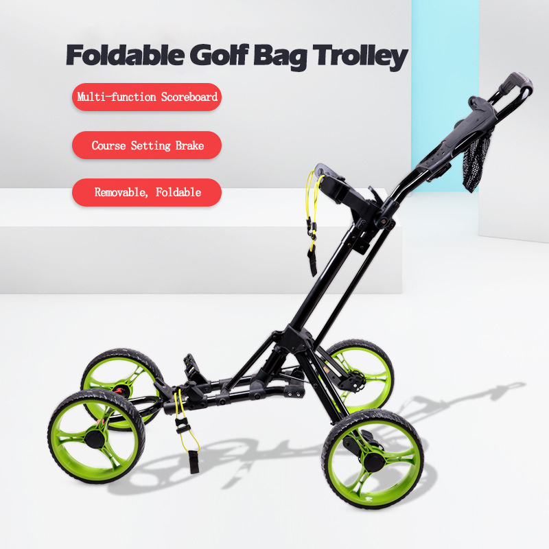 New Design Foldable Golf Pull Push Cart Trolley Aluminum Lightweight 4 Wheels Golf Trolley With Umbrella Holder