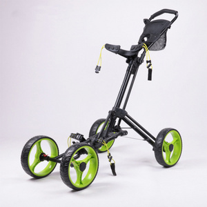 New Design Foldable Golf Pull Push Cart Trolley Aluminum Lightweight 4 Wheels Golf Trolley With Umbrella Holder