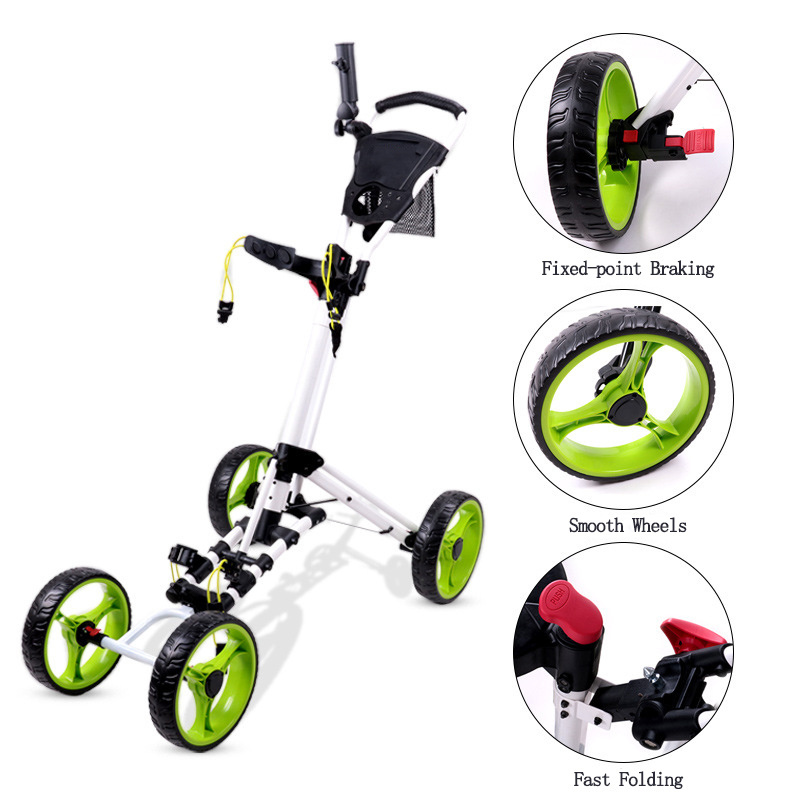 New Design Foldable Golf Pull Push Cart Trolley Aluminum Lightweight 4 Wheels Golf Trolley With Umbrella Holder