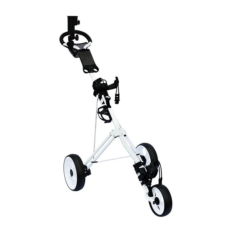 Manufacturer Adjustable Iron Frame Lightweight Golf Push Cart 3 Wheels Push Golf Trolley With Umbrella Holder