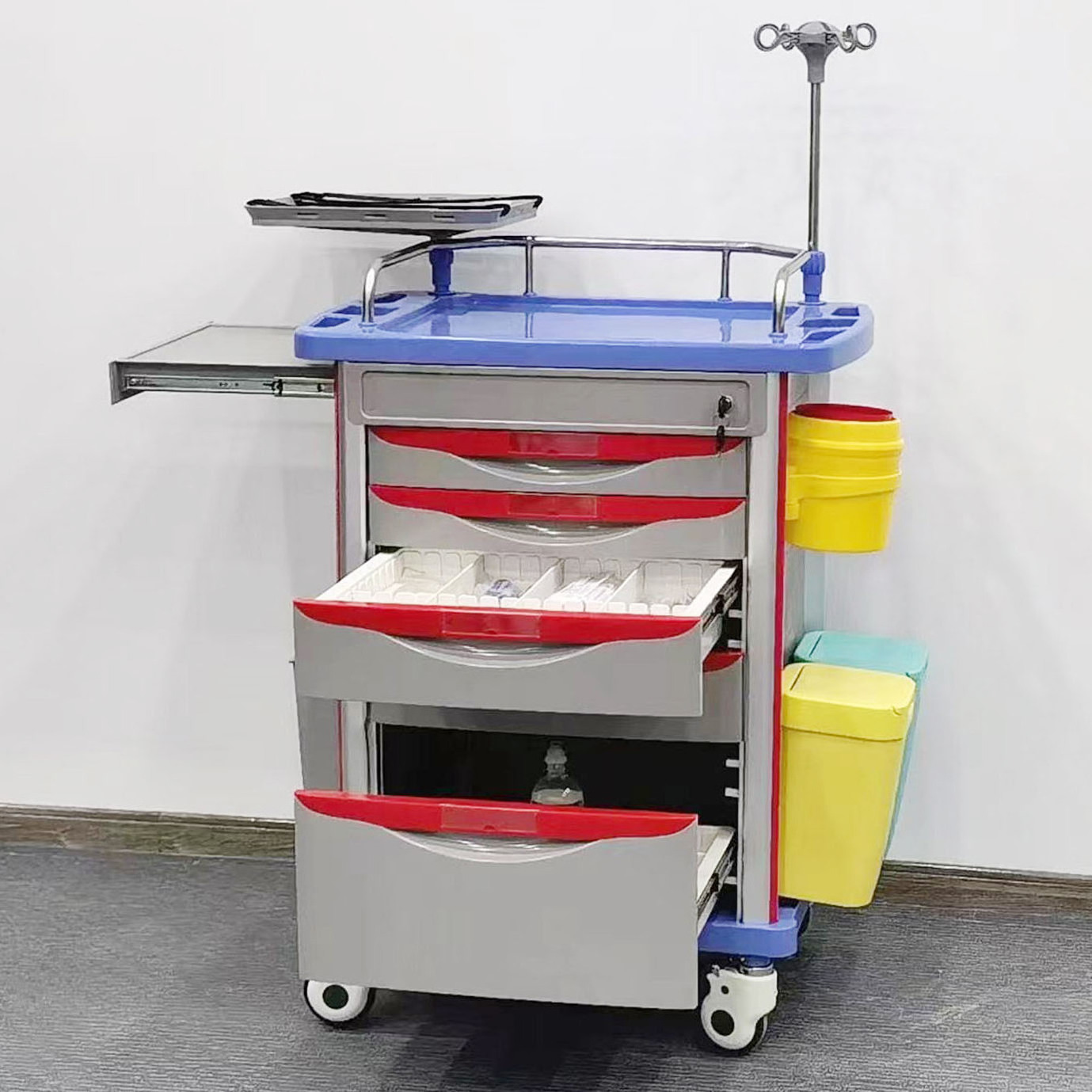 Customized Medical Hospital Stainless Steel and ABS Mobile Emergency Medical Cart Trolley