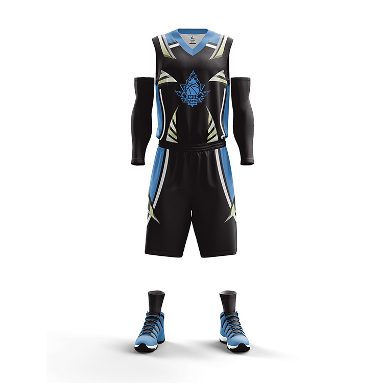 wholesale  basketball jersey black and blue  basketball suit  custom sport uniform