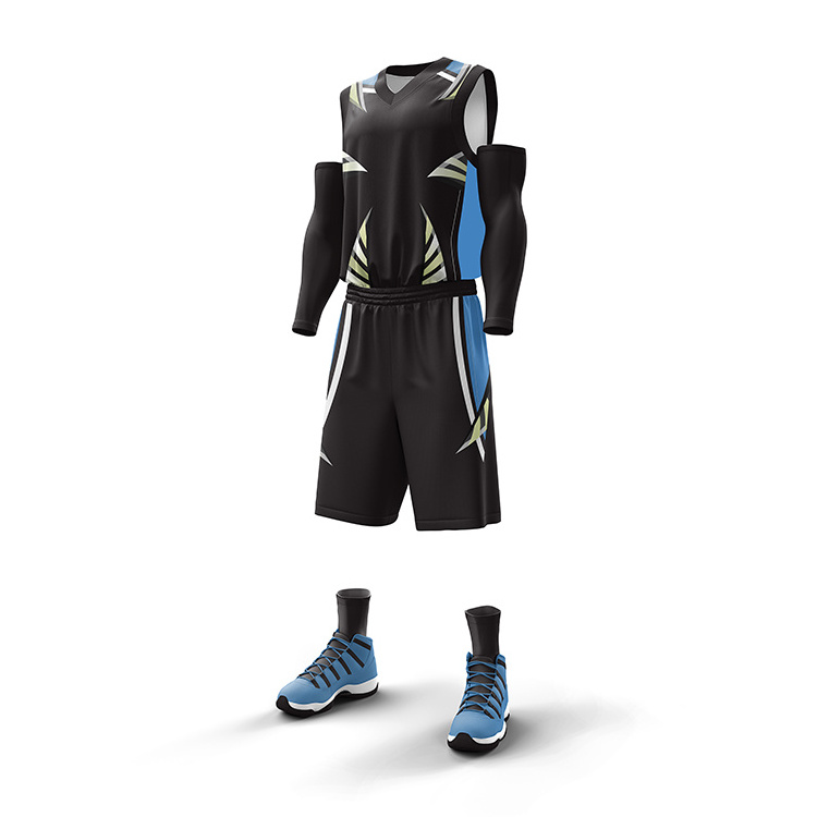 wholesale  basketball jersey black and blue  basketball suit  custom sport uniform