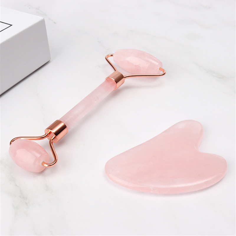 Best price rose quartz jade roller gua sha beauty facial massage rose jade roller for face with box