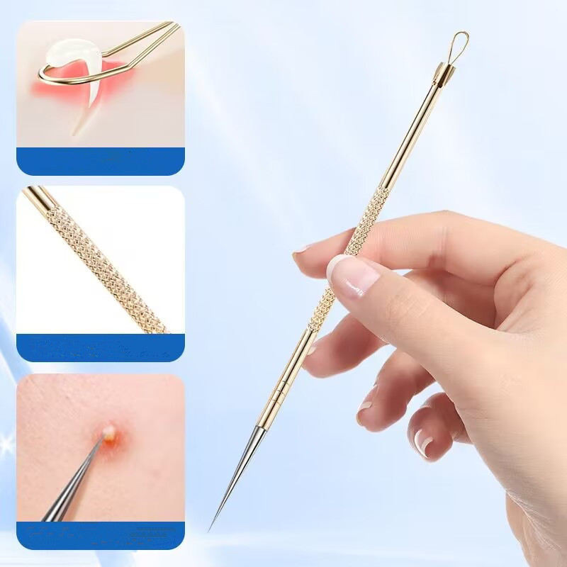 Private Label Gold Stainless Steel Acne Needle Pimple Extractor Blackhead Remover Tool Kit