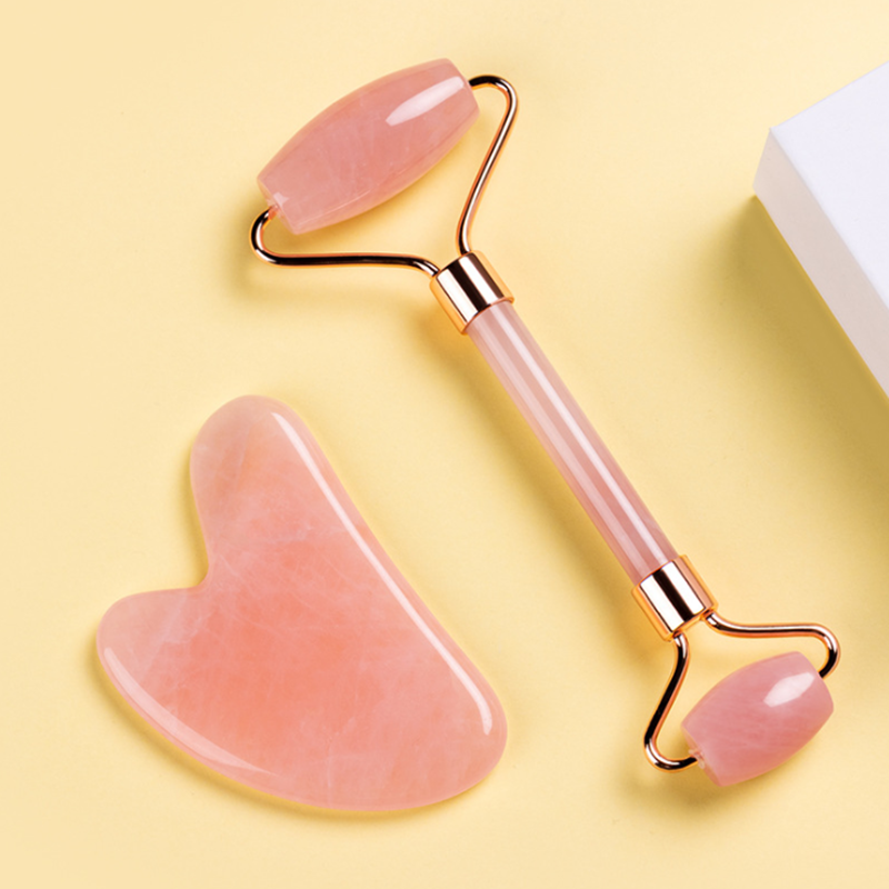 Best price rose quartz jade roller gua sha beauty facial massage rose jade roller for face with box