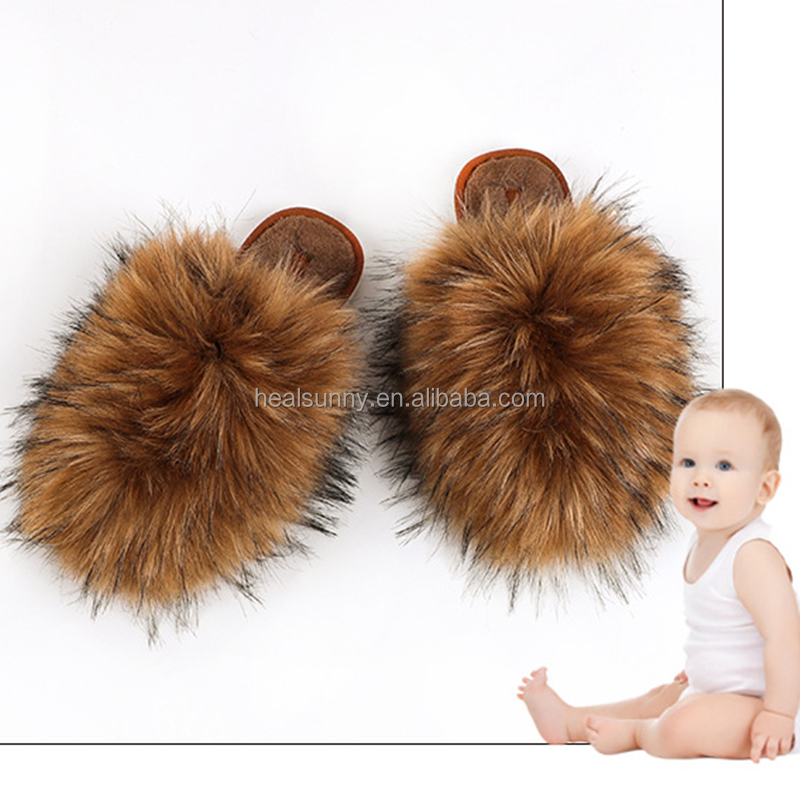 Custom Wholesale Big Full Fluffy Faux Fox Furry Fur Slide Indoor Womens Sandals Fur Slippers