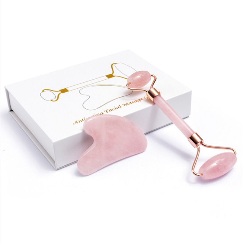 Best price rose quartz jade roller gua sha beauty facial massage rose jade roller for face with box