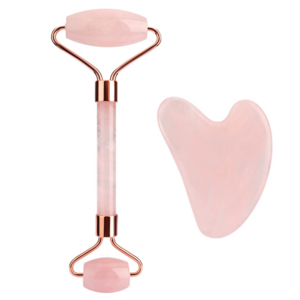 Best price rose quartz jade roller gua sha beauty facial massage rose jade roller for face with box