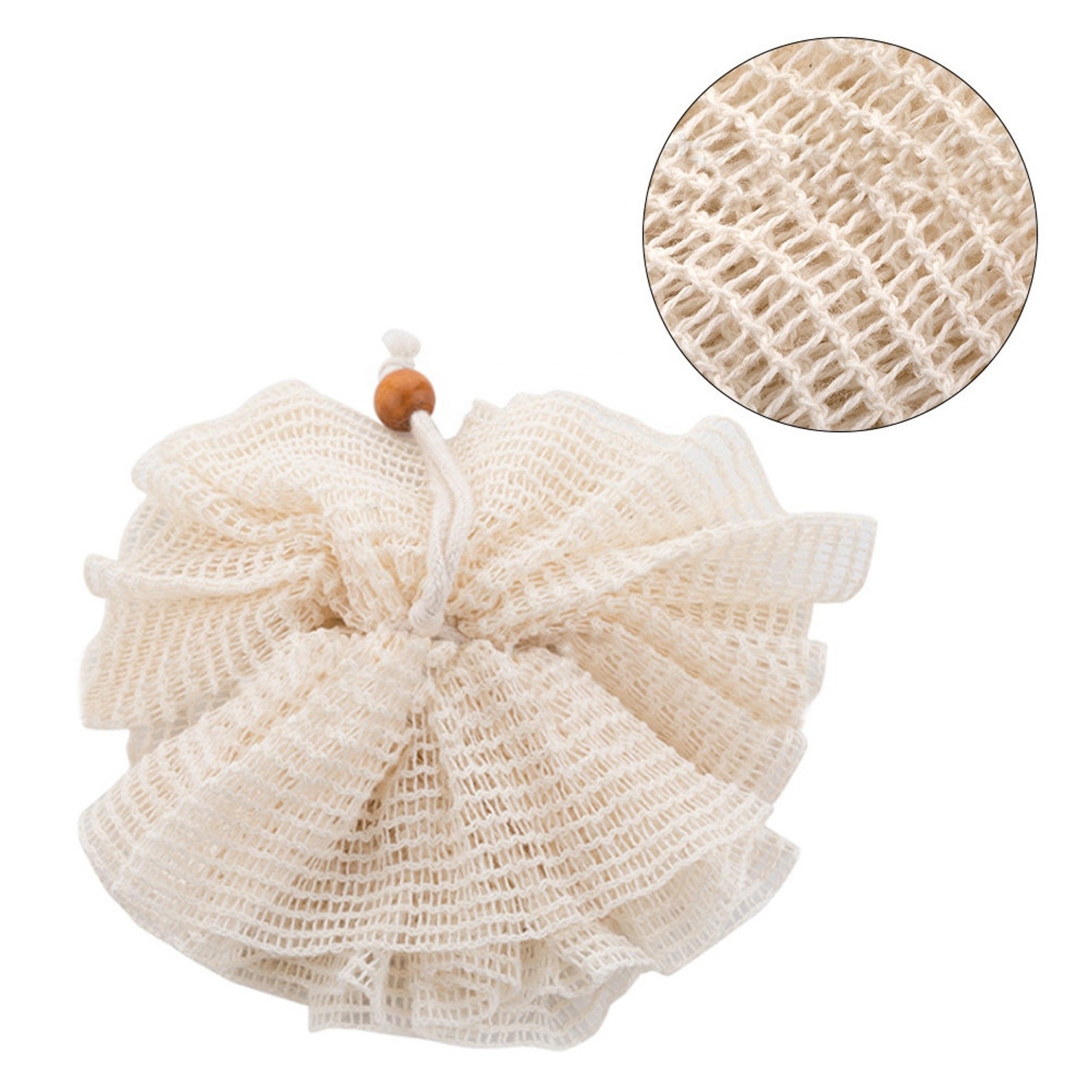 Zero Waste Natural Biodegradable Eco Friendly Ramie Hemp Mesh Sisal Bath Body Puff Pouf Shower Exfoliating Loofah Sponge