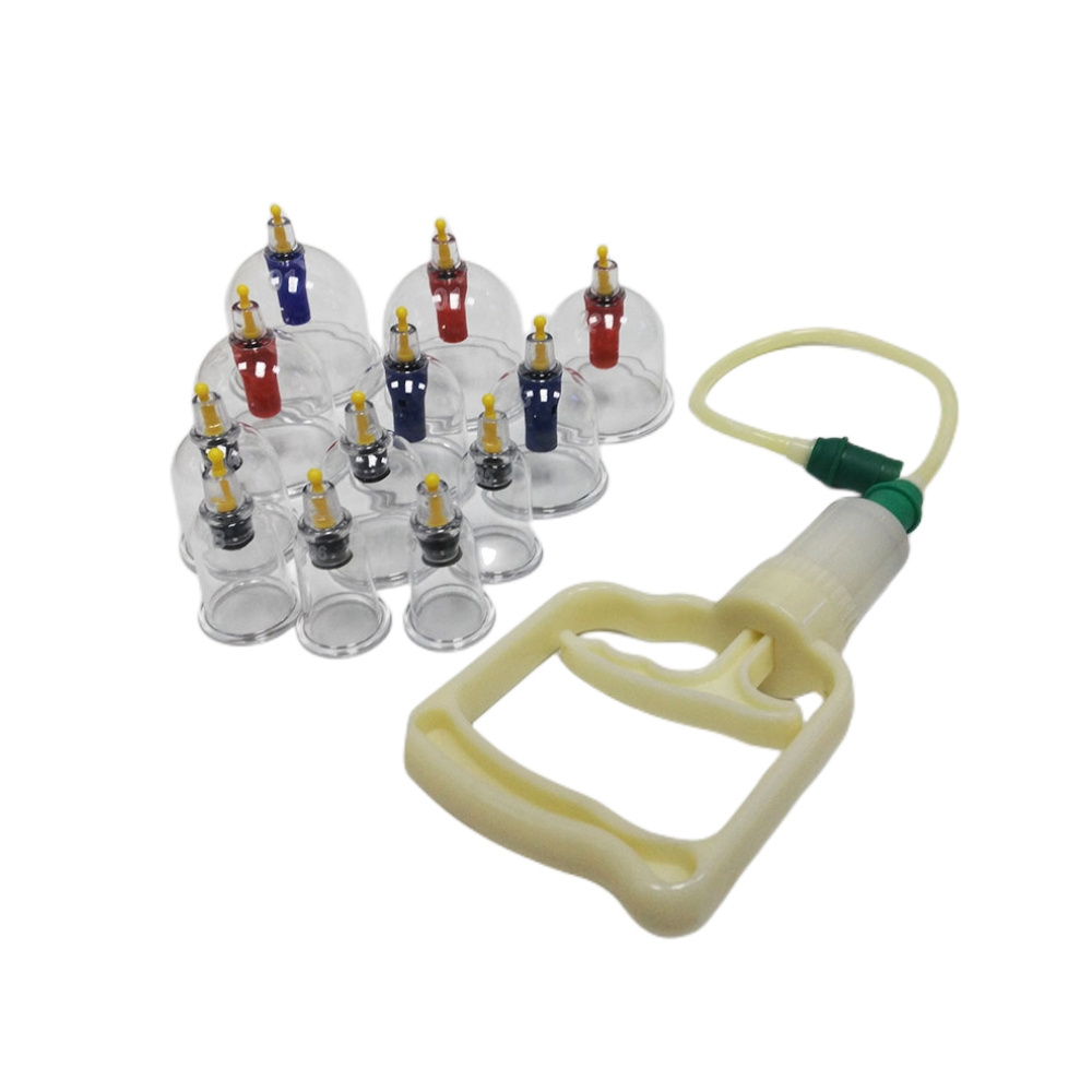 Plastic hand pump suction 12-pieces vacuum cup cupping therapy massager hijama cupping set