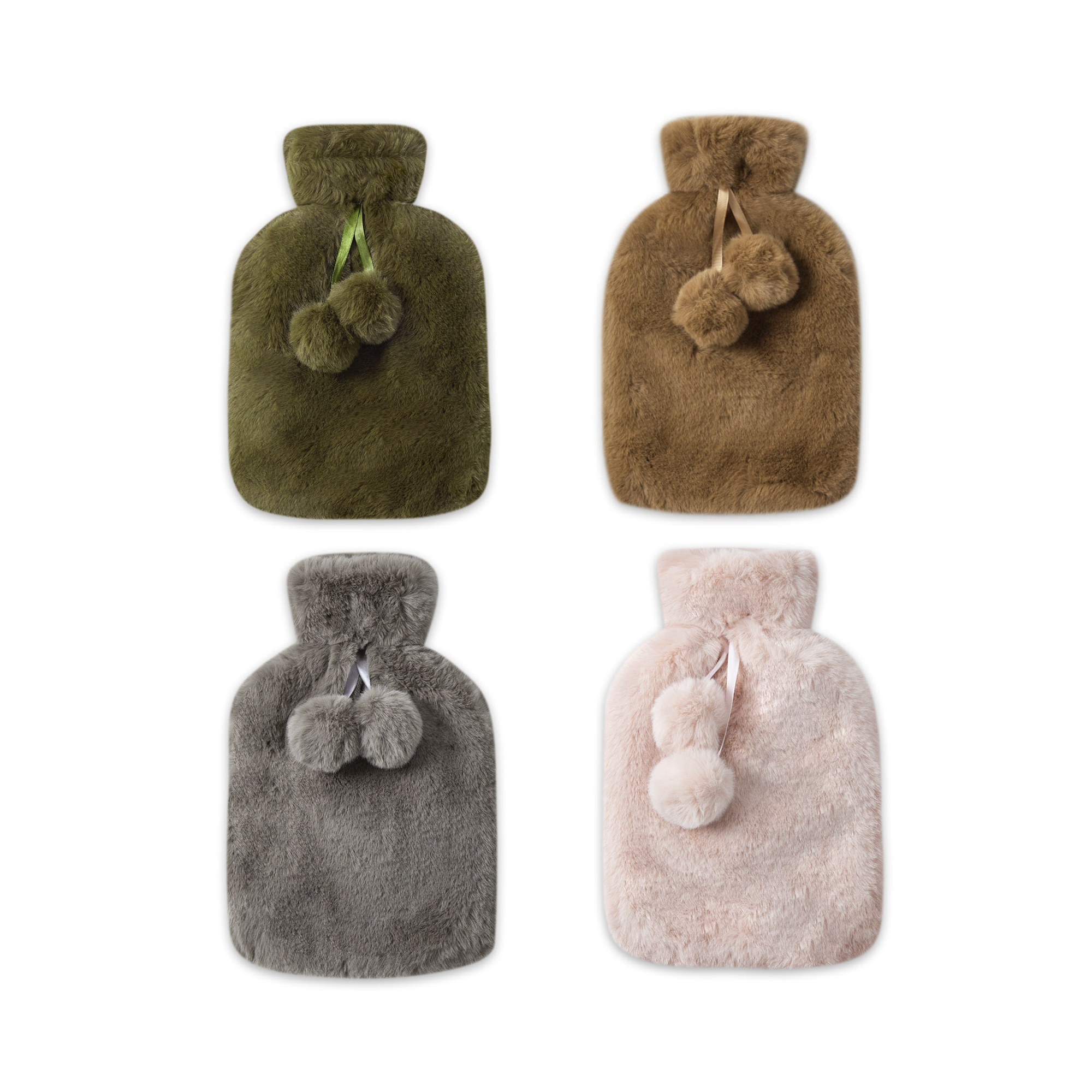 Wholesale Natural Rubber Hot Water Bags with Rabbit Fur plush Cover Hot Water Bottle