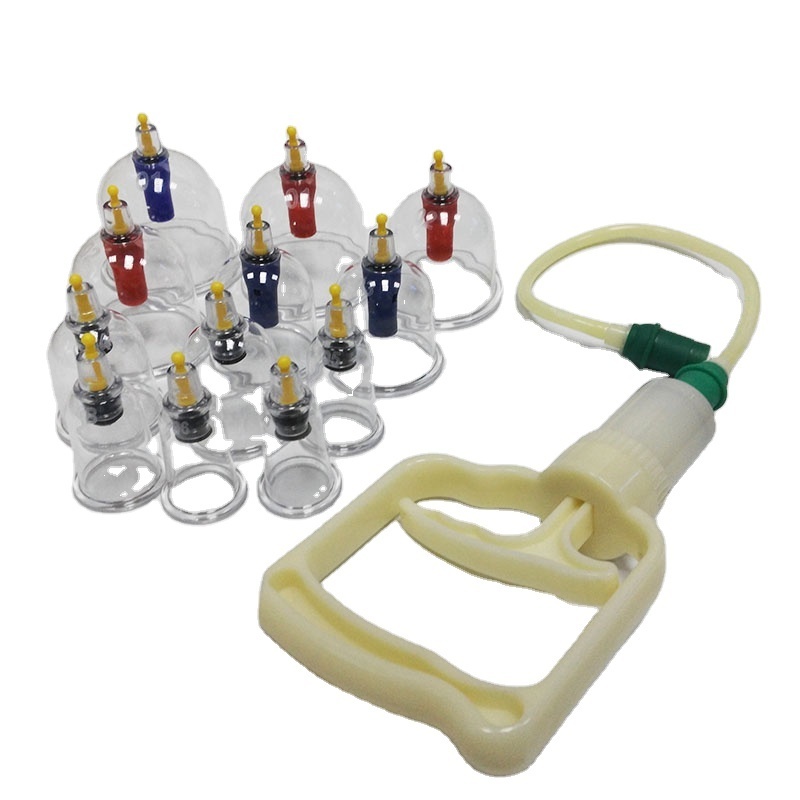 Hot selling 12-pieces massage cupping therapy sets hand pump suction hijama cupping massager