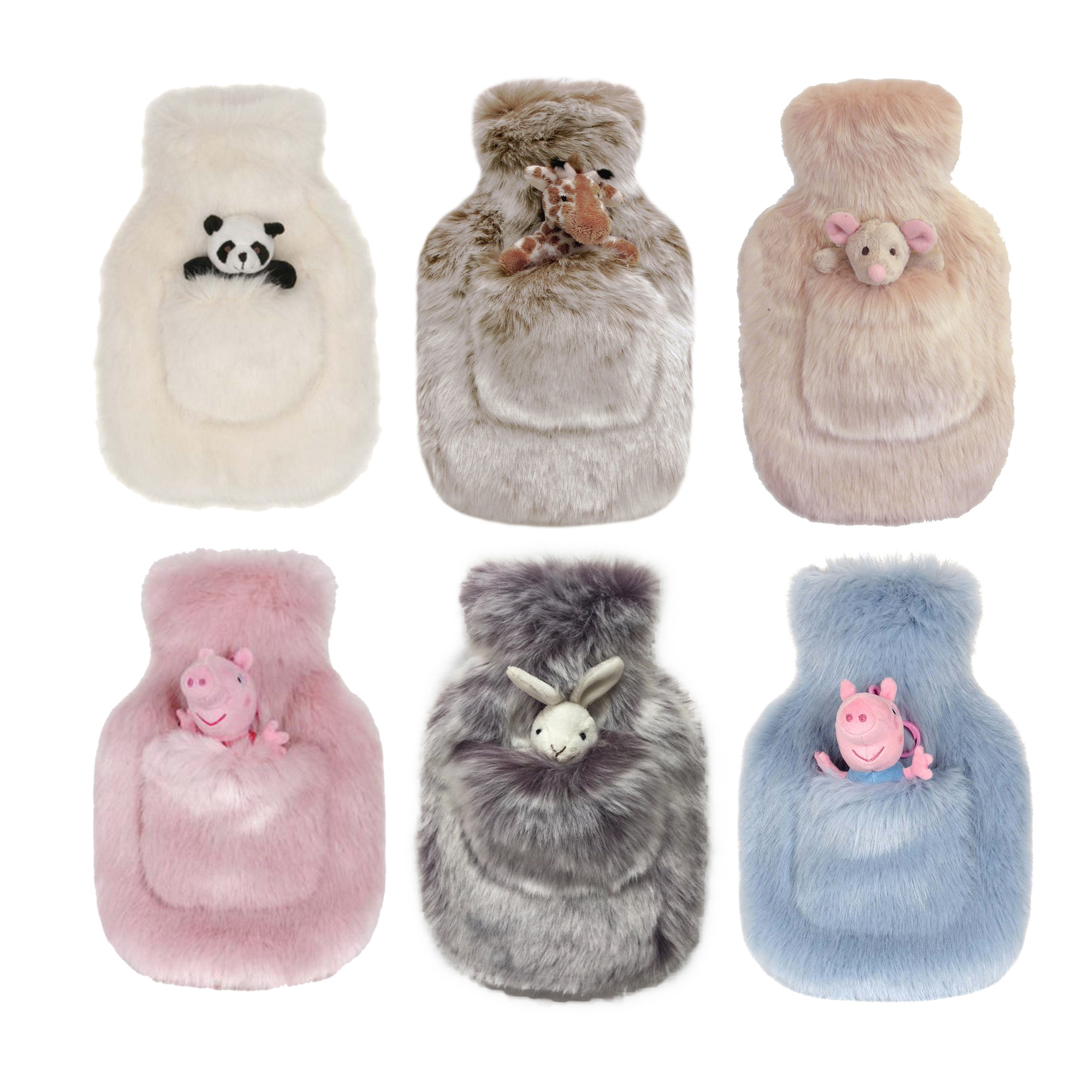 Wholesale Natural Rubber Hot Water Bags with Rabbit Fur plush Cover Hot Water Bottle