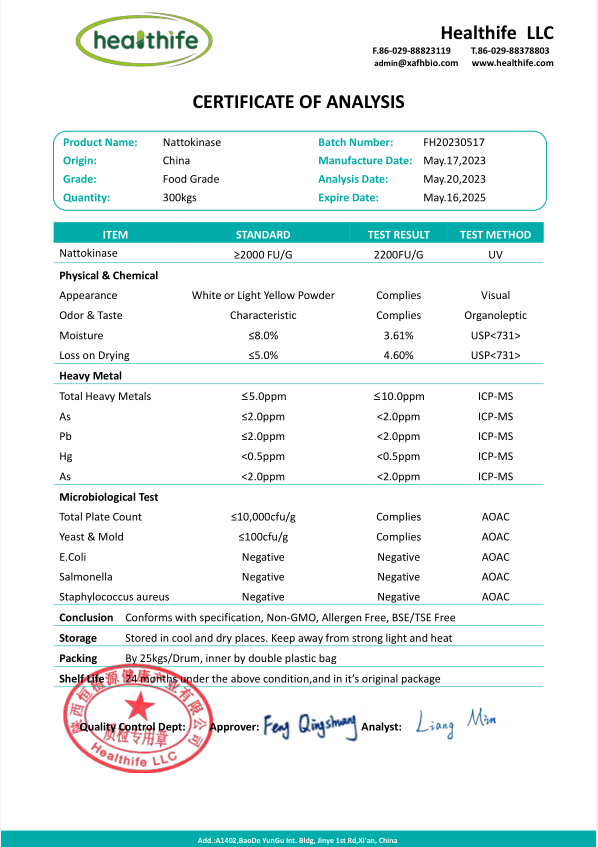 Healthife supply  nattokinase supplements powder 2000fu nattokinase capsules