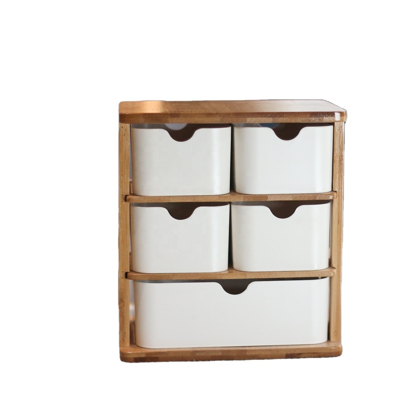 No Plastic 4 Layers Bamboo Desk Drawer Storage Organizers for Cosmetic Makeup Stationery Customization Desktop Storage