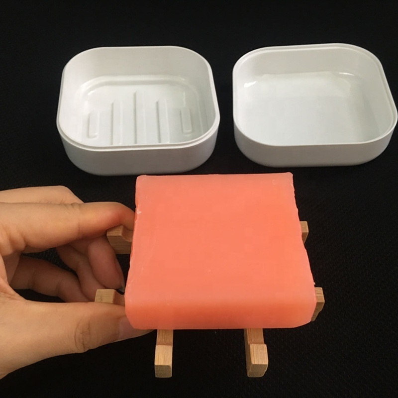 PLASTIC FREE Eco-friendly bamboo fiber square soap dish with double draining bathroom handmade bar holder tray for travelling