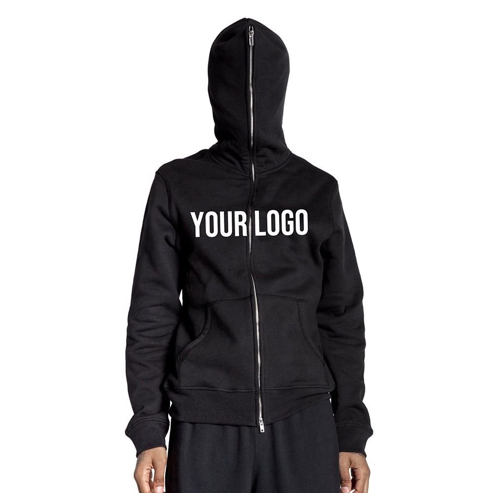 Plain Black Men Graphic Hoodies Manufacturer 400 gsm Blank Over Face Custom Full Zip Up Hoodie Puff Print