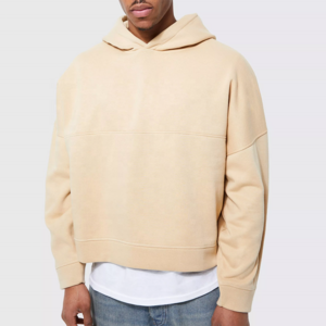 Oversized  Pullover Custom Cropped Hoodies No String Thick Cotton Blank Cropped Raw Hem Hoodies Men