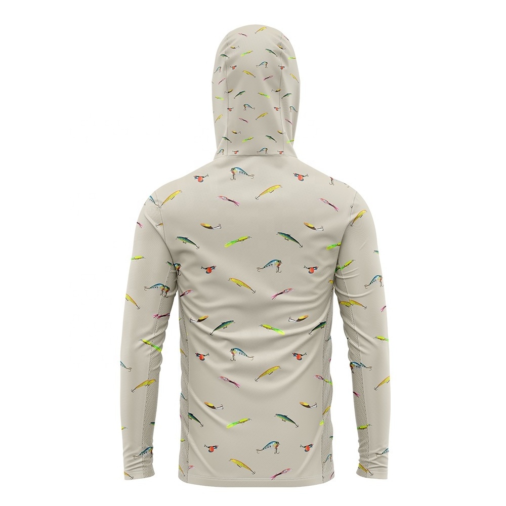 High quality custom logo all over print uv fishing hoodie long sleeve polyester hooded fishing shirt with face mask