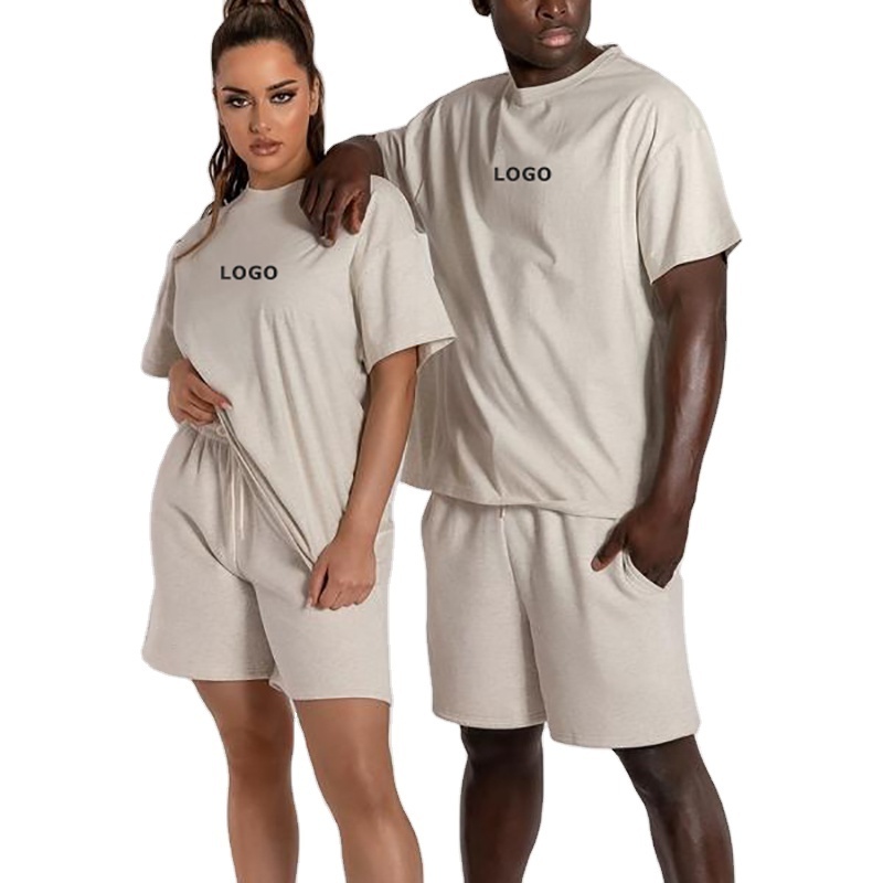 Customized women summer 2 piece tracksuit short set unisex sweatsuit printed short sleeve summer shorts t shirt set for men