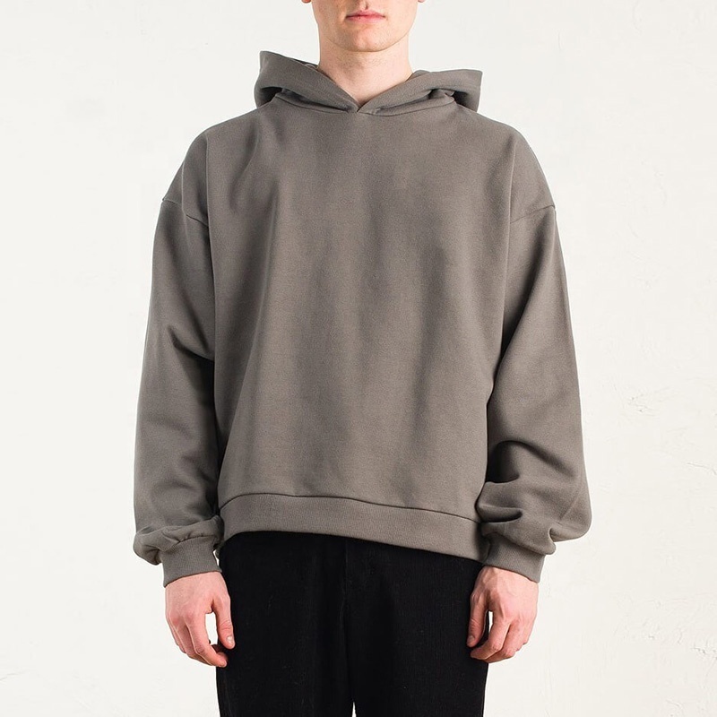 Oversized  Pullover Custom Cropped Hoodies No String Thick Cotton Blank Cropped Raw Hem Hoodies Men