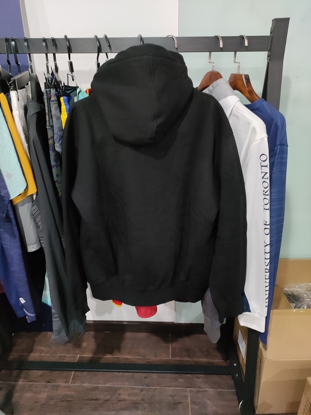 High Quality No String Heavyweight Cotton Hoodies Pullover Customized Plain Black Cut And Sew Hoodie Dropshipping