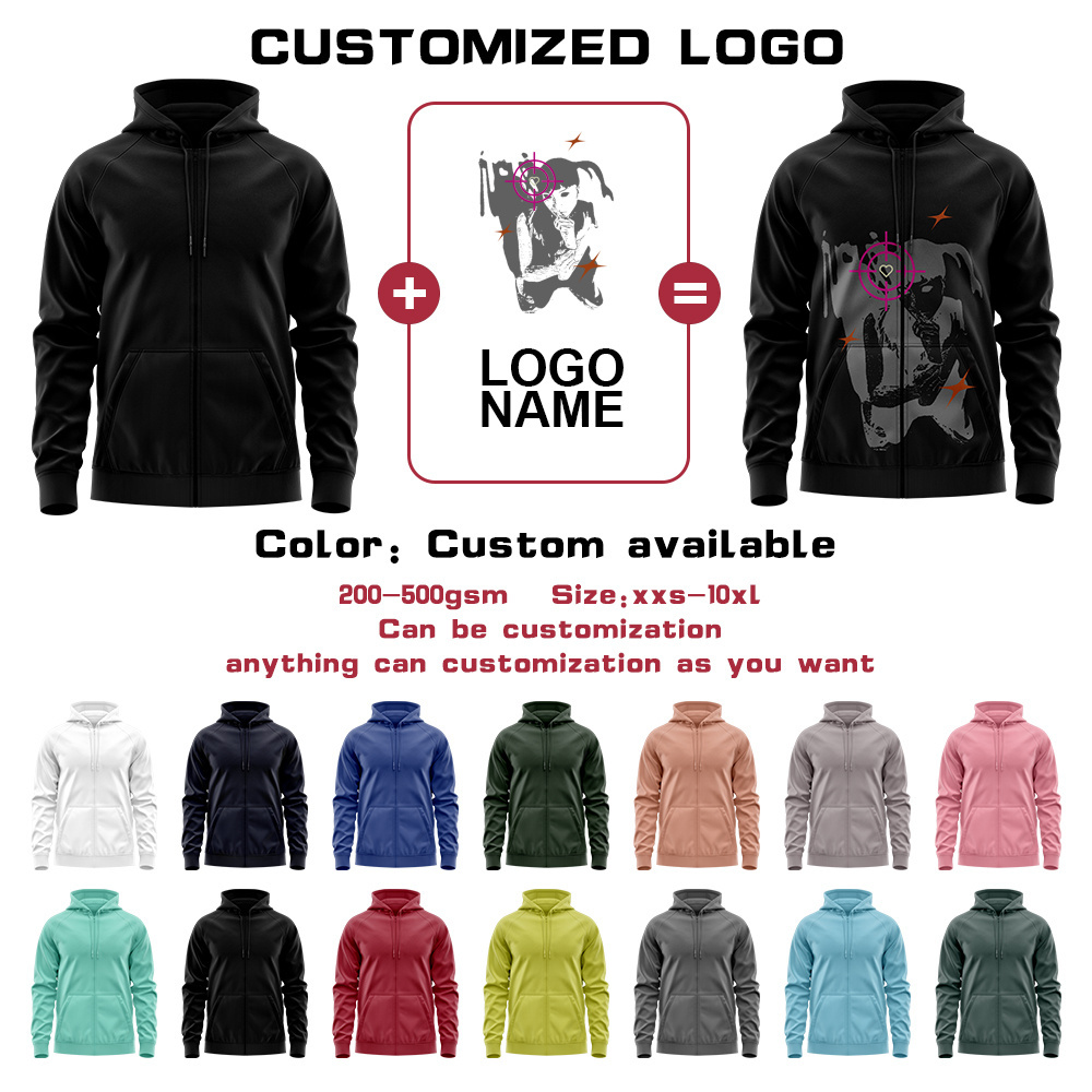 Custom Blank Screen Print Hoodie Full Face Brown Heavy Full ziphoodie Blank Zip Up Hoodies Custom Logo Puff Print Zip Up Hoodie