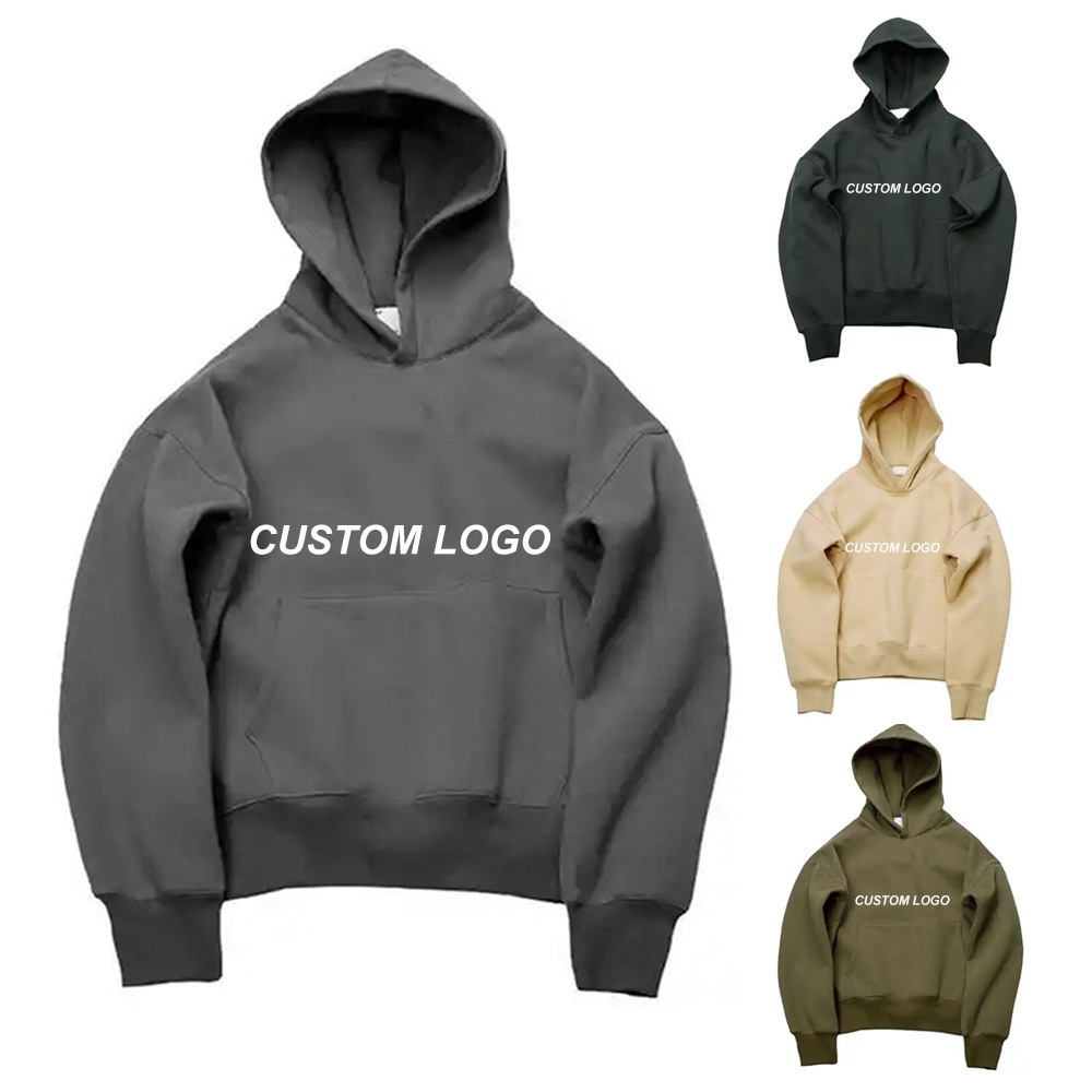 No string Heavyweight Fleece Shoulder Drop Pullover Blank Streetwear Hoodi Unisex Embroidered Hoodie Custom Logo Hoodies Cut Sew