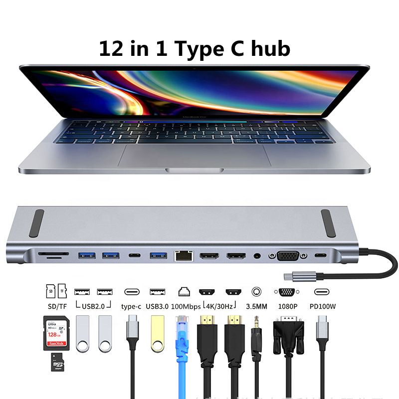 Xput 12-In-1 Multi Function Multifunction USB C USB-C Type-C To 4K HDMI Multifunctional Hub Adapter Docking Station 12 In 1